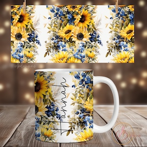 Floral Coffee Mug Sublimation Designs, Add Name Mug Wrap PNG, 11 oz Mug Wrap, 15 oz Mug Wrap, Flowers Mug Wrap Sublimation, Add Text Mug PNG