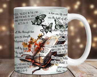Bible Verse Christian Mug Sublimation Design, Faith Mug Wrap PNG,11 oz Mug Wrap, 15 oz Mug Wrap,Christian Mug Wrap Sublimation, Add Text Mug