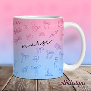 Nurse Mug Wrap PNG, Registered Nurse Sublimation Design for 11oz Mug 15oz Mug, Medical Coffee Cup Printable Nurse Gift, Mug Png
