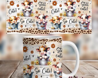 Cow Coffee Mug Sublimation Designs, Animal Mug Wrap PNG, 11 oz Mug Wrap, 15 oz Mug Wrap, Retro Mug Wrap Sublimation, Cow Mug PNG