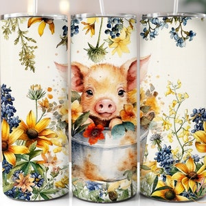 Bucket Pig Tumbler Wrap PNG 20oz Skinny Tumbler Sublimation Designs Downloads Floral Farm Animals Tumbler Seamless Tumbler Design PNG