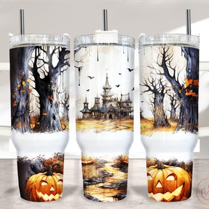 Halloween 40oz Tumbler Wrap Sublimation PNG, Pumpkin 40oz Tumbler PNG, 40oz Sublimation Design, Spooky Tumbler Design Download