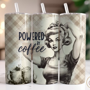 Powered by Coffee Tumbler Wrap PNG 20oz Skinny Tumbler Designs, Tumbler Coffee PNG File, Coffee Lover PNG, Retro Tumbler Templates