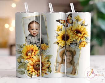 Sunflower Photo Tumbler Wrap, Picture Tumbler Png, Sublimation Designs, Digital Download