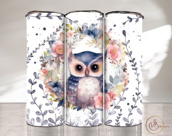 Cute Baby Owl Tumbler Wrap PNG 20oz Skinny Tumbler Sublimation Designs Downloads Floral Sublimation Bird Tumbler Seamless Tumbler Design PNG