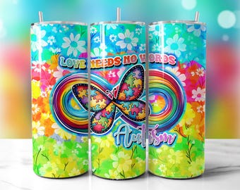 Autism Tumbler Wrap PNG, 20 oz Skinny Tumbler Sublimation Design, Autism Awareness Tumbler, Inspirational Tumbler PNG, Digital Download PNG