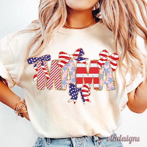 Preppy Floral American Mama Glitter Coquette PNG, 4th of July Mom Png, USA Coquette Bow Png, Retro American Independence Png, Sublimation