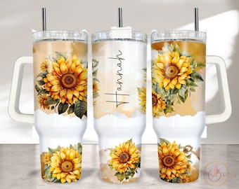 Add Name Sunflower 40oz Tumbler Wrap Sublimation PNG, Floral 40oz Wrap, 40oz Sublimation Design, Sublimation Downloads PNG, Add Text Tumbler