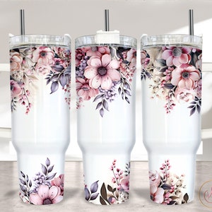 Floral 40oz Tumbler Wrap Sublimation PNG, Floral 40oz Wrap, 40oz Sublimation Design, Floral 40oz Quencher, Add Name Tumbler