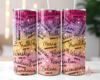 Verse Christian Tumbler Wrap PNG, 20 oz Skinny Tumbler Sublimation Design, Digital Download, Religious Tumbler Wrap, Christian Png