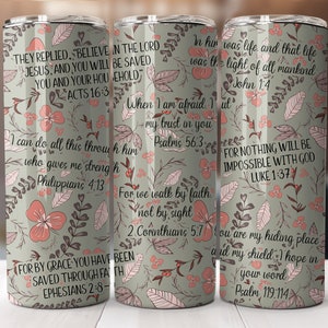 Bible Verses 20 oz Skinny Tumbler Affirmations Tumbler, Christian Quotes, Sublimation Wrap Tumbler Digital Download, Christian Floral