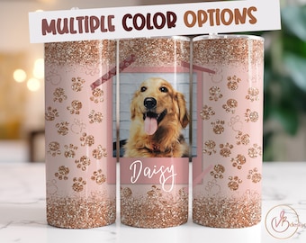 Dog Picture Tumbler Wrap PNG, Dog Tumbler PNG, 20oz Skinny Tumbler, Glitter Dog Photo Sublimation Designs Digital Download, Add Dog Name PNG
