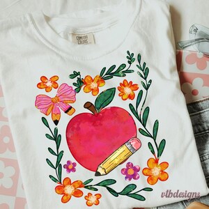 Floral Teacher Pencil PNG, Coquette Teacher Back To School Png, 1st Day Of School Png, Boho Floral Teacher Png, Brushstroke, School Girl Png