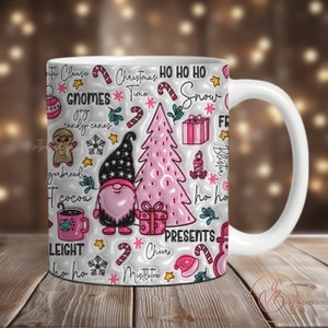 3D Christmas Inflated Mug Wrap, Puffy Xmas Mug Sublimation Design, 11oz Mug Wrap, 15oz Mug Wrap, Pink Christmas Mug Design, Christmas Gift