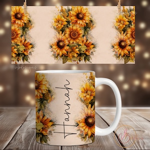 Floral Coffee Mug Sublimation Designs, Add Name Mug Wrap PNG, 11 oz Mug Wrap, 15 oz Mug Wrap, Flowers Mug Wrap Sublimation, Add Text Mug PNG