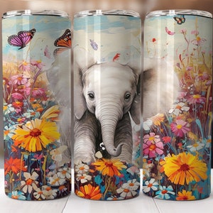 Baby Elephant Tumbler Wrap PNG 20 oz Skinny Tumbler Sublimation Designs Digital Download, Elephant Calf Tumbler Designs PNG