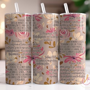 Spanish Bible Verses Tumbler Wrap Png, 20 oz Skinny Tumbler, Christian Tumbler Wrap, Affirmations Tumbler, Tumbler Sublimacion Cristianos