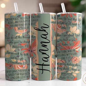 Bible Verses 20 oz Skinny Tumbler Christian Tumbler Wrap Affirmations Tumbler, Bible Tumbler PNG, Add Your Own Name Tumbler Digital Download