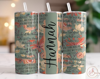 Vaso delgado de 20 oz con versículos bíblicos, diseño cristiano, afirmaciones, imagen PNG de la Biblia, descarga digital para personalizar tu vaso con tu nombre.