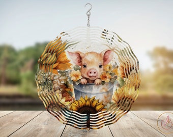 Bucket Pig Wind Spinner Sublimation Design Template, 10inch Round Wind Spinner Designs, Round Hanging Spinners PNG