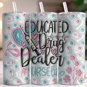 Nurse Puffy Tumbler Wrap PNG, 3D Inflated 20oz Skinny Tumbler Sublimation Designs, Digital Download, Nurse Tumbler PNG, Nurse Wrap PNG