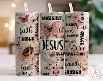 Jesus Tumbler Wrap PNG, 20oz Skinny Tumbler Sublimation Designs, Christian Tumbler Design Downloads, Digital File PNG, Bible Verse Tumbler