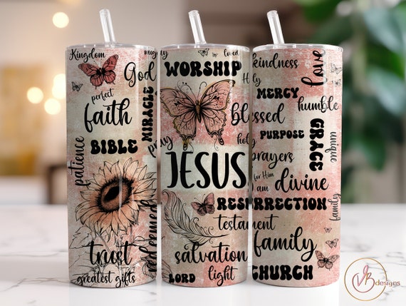 Jesus Tumbler Wrap PNG, 20oz Skinny Tumbler Sublimation Designs, Christian Tumbler Design Downloads, Digital File PNG, Bible Verse Tumbler