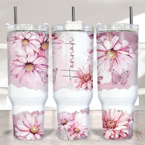 40oz Tumbler Wrap PNG, Daisy 40oz Sublimation Design, Pink 40oz Tumbler Wrap, 40oz Quencher Sublimation Downloads PNG, Add Name 40oz Wrap