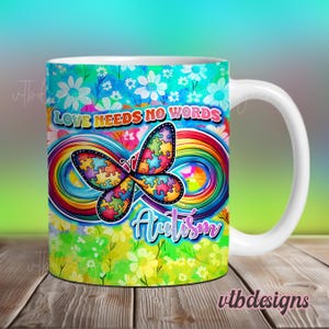 Autisme koffiemok wrap PNG, mok sublimatie ontwerpen, 11 oz mokomslag, 15 oz mokomslag, autisme mok sjabloon voor sublimatie, digitale download
