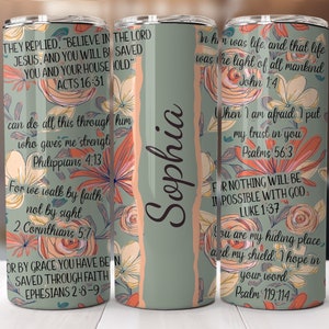 Bible Verses 20 oz Skinny Tumbler Christian Tumbler Wrap Affirmations Tumbler, Bible Tumbler PNG, Add Your Own Name Tumbler Digital Download