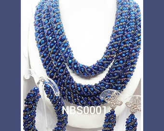 Collier spirale en cristal Swarovski bleu marine avec bracelet et boucles d'oreilles (NBS0001)