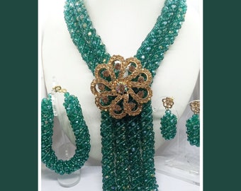 Collier vert turquoise avec spirale torsadée en cristal Swarovski avec bracelet et boucles d'oreilles (AGT0001)