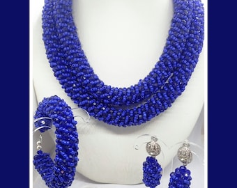 Collier spirale bleu marine simple avec bracelet et boucles d'oreilles (NVB0001)