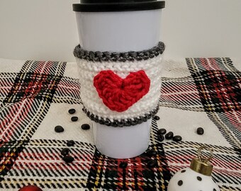Crochet Winter Coffee Cozie | heart and snowflake