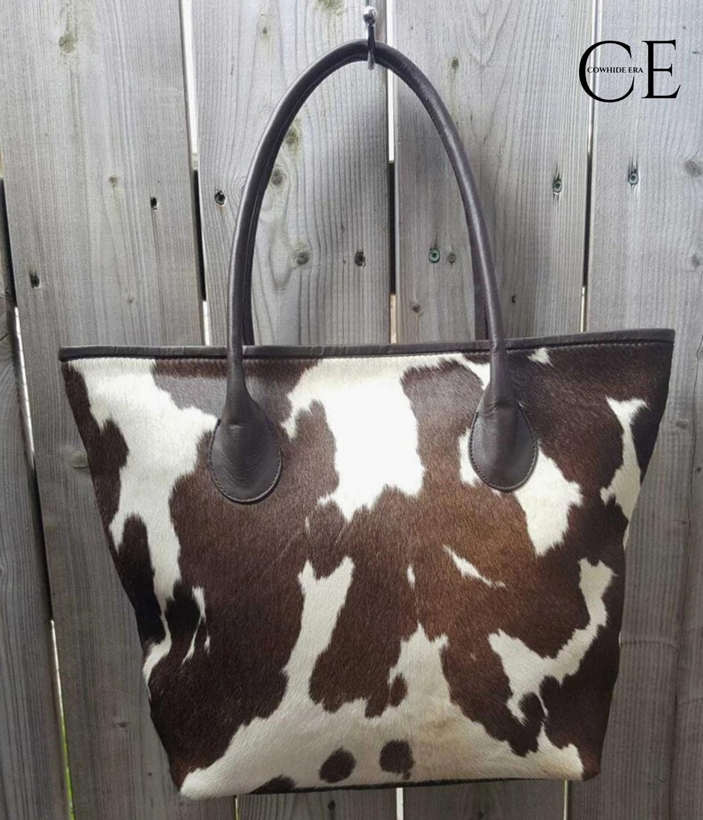 COWHIDE LEATHER TOTE Cowhide Purse Tote Bag Cowhide Brown Etsy