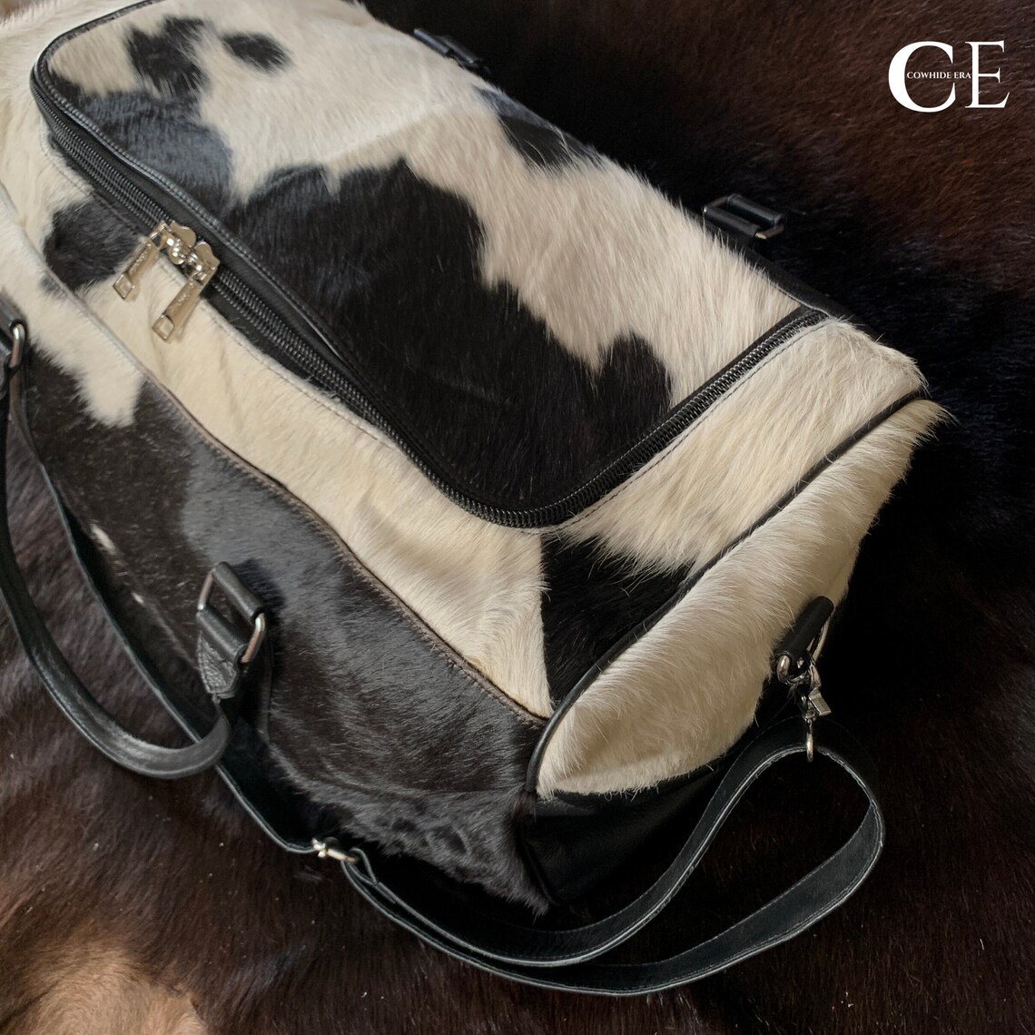 COWHIDE DUFFLE Bag With Free Gift Handmade Cowhide Weekender Etsy