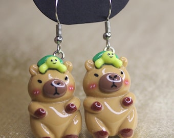 Capybara Earrings, Animal Earrings, Kawaii Earrings, Surgical Steel - 1 Pair