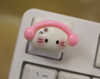Kawaii Character Keycaps, Kitty Keycaps, DJ Kitty, Headset Kitty, animal keycaps, cute keycaps - 1pc