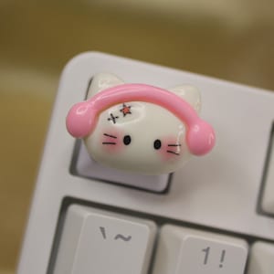 Kawaii Character Keycaps, Kitty Keycaps, DJ Kitty, Headset Kitty, animal keycaps, cute keycaps - 1pc