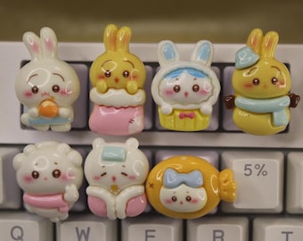 Kawaii Chiika Inspired Keycaps, Bear Keycaps, Bunny Keycap, Cat keycaps, Animal Keycaps, Cute Keycaps, Anime Keycaps - 1pc
