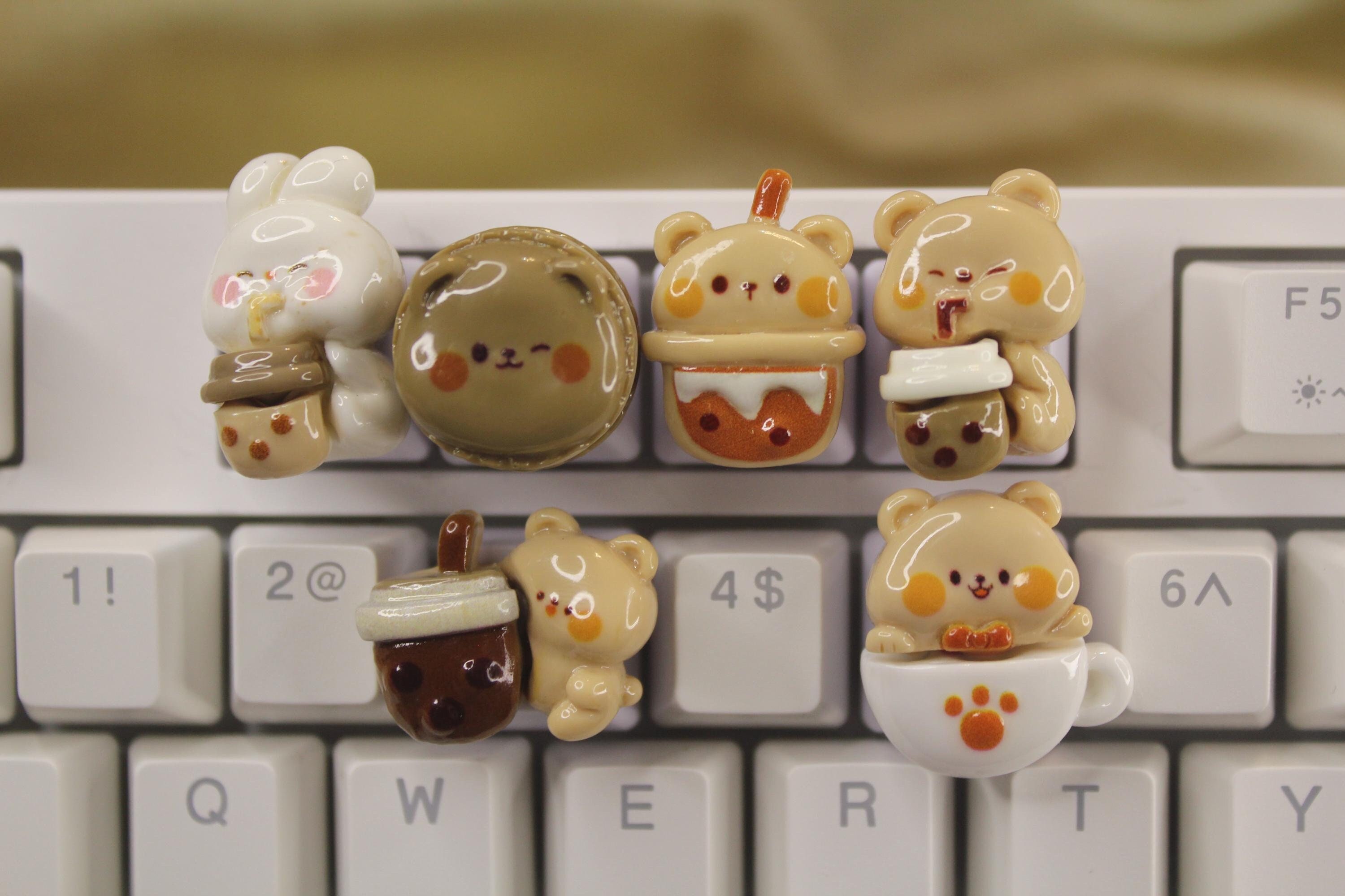 Kawaii Bear Character Keycaps, Boba Keycap, Bunny Keycap, animal keycaps, cute keycaps - 1pc
