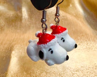Snoop Earrings, Christmas Earrings, Kawaii Festive Earrings, Character Holiday Earrings, Surgical Steel - 1 Pair