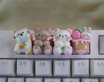 Kawaii Animal Character Keycaps, cute keycaps - 1pc