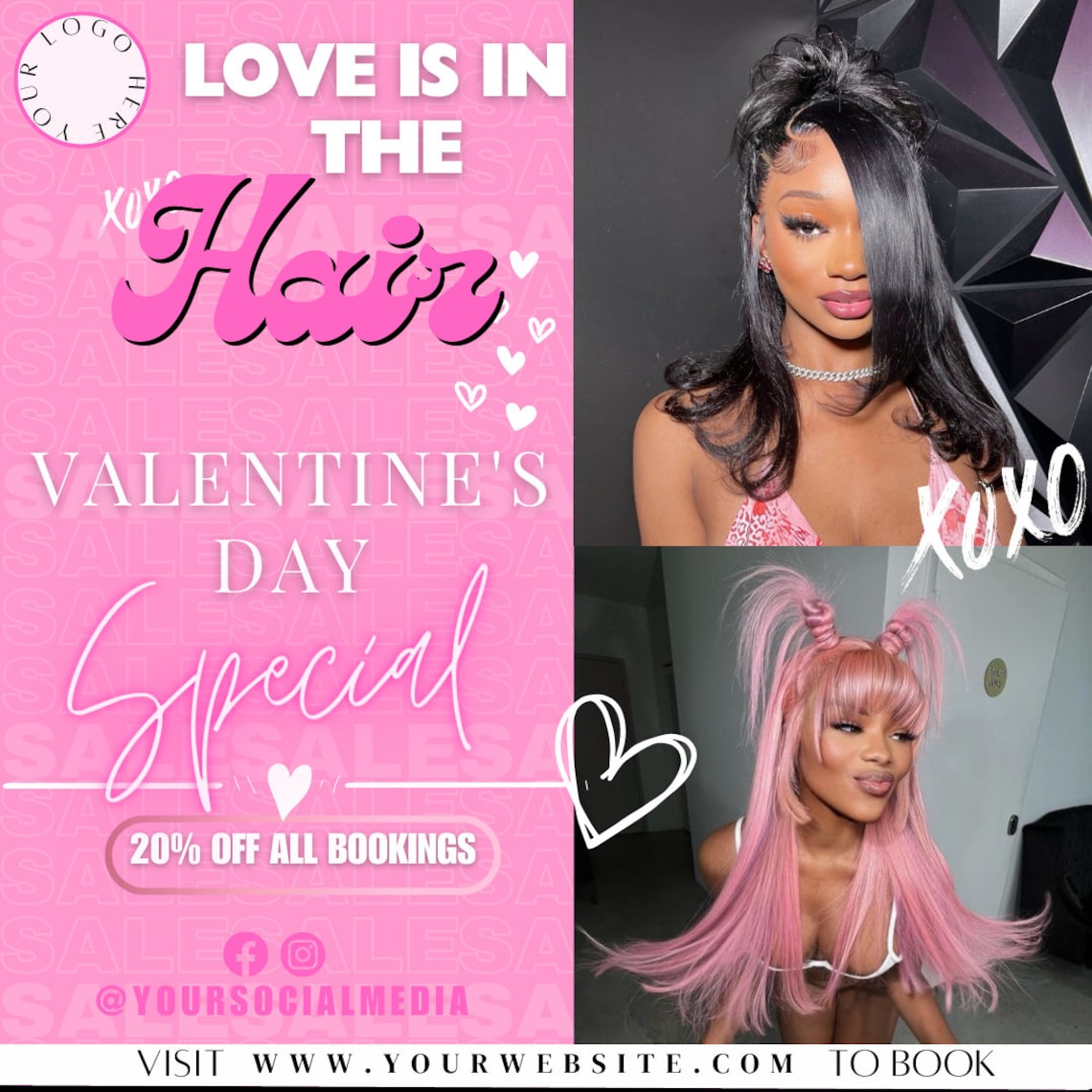Valentine's Day Digital Hair Flyer Template Love is in the Air Etsy