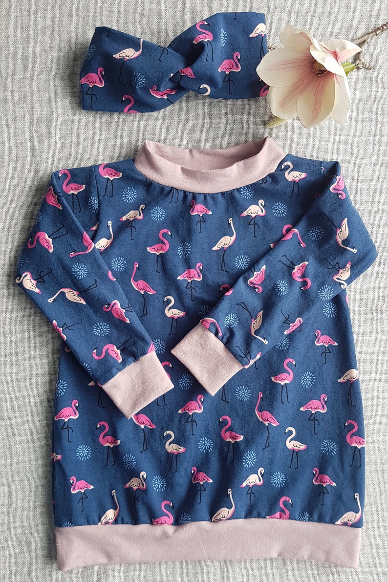 Tunika Kleid Longshirt, Fuchs, Vogel Blume, Flamingo rosa, handgemacht Bild 4