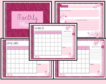 PINK Monthly Digital Planner/ Monthly Planner/ Canva Template