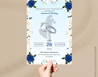 Elegant Wedding Invitation Canva Template | Editable Digital Download | Instant Access | Royal Blue| DIY Wedding Invite