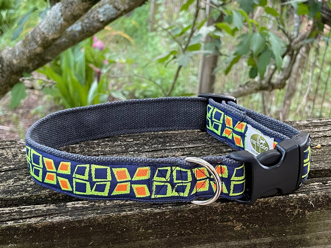 Hemp Dog Collar Adjustable, Mid Century, Mod, Bright Colors