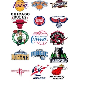 Pode incluir: Uma colagem de 16 logotipos de equipes da NBA, incluindo os Los Angeles Lakers, os Chicago Bulls, os New York Knicks, os Cleveland Cavaliers, os Detroit Pistons, os Atlanta Hawks, os Boston Celtics, os Los Angeles Clippers, os Toronto Raptors, os Denver Nuggets, os Orlando Magic, os Minnesota Timberwolves, os Houston Rockets, os Washington Wizards e o Miami Heat.