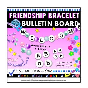 Tablón de anuncios con pulseras de la amistad / Decoración imprimible para el aula / Cuentas y letras del alfabeto personalizables / Descarga digital